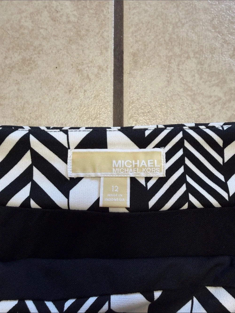 Michael Kors Black & White Chevron Pencil Skirt with Gold Zippers